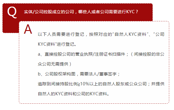 以下人員需要進行登記，按照對應(yīng)的“自然人KYC資料”、“公司KYC資料”進行登記